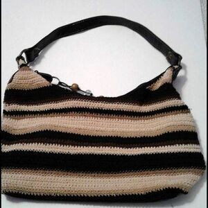 Vintage Browns Neutral Colors Striped Woven Medium Shoulder Bag Boho